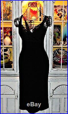 Vtg 90's Betsey Johnson Dress Black Stretch Evening Cocktail Party Slip S 2 4 6