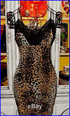 Vtg 90's Betsey Johnson Dress LEOPARD Animal Sexy Cocktail Party Slip L 8 10 12