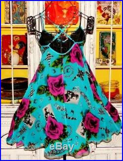 Vtg 90's Betsey Johnson Dress ROSE Floral Slip Women's Casual Cocktail Party 2 S