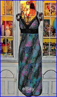 Vtg 90's Betsey Johnson Dress Snake Multi lace Sexy Cocktail Party Slip M 6 8 10