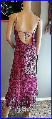 Vtg 90's Betsey Johnson NY Silk Pink Black Zebra Animal Print Grunge Slip Dress