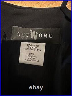 Vtg. 90's Sue Wong Black Silk Evening Dress with Asian Print S