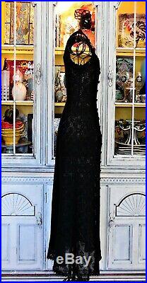 Vtg 90s Betsey Johnson Dress Black Floral Lace Slip Long Cocktail Party S 2 4 6
