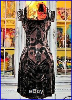 Vtg 90s Betsey Johnson Dress CRUSHED VELVET Bug Franky Tattoo Slip Casual Party