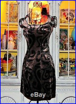 Vtg 90s Betsey Johnson Dress CRUSHED VELVET Bug Franky Tattoo Slip Casual Party