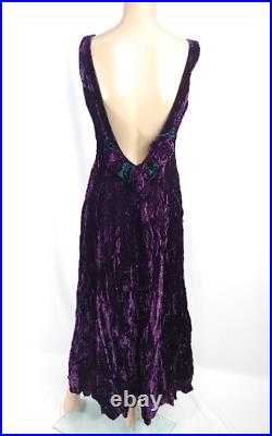 Vtg 90s Betsey Johnson Luxe Purple Crushed Velvet Midi Dress S Rosette Low Back