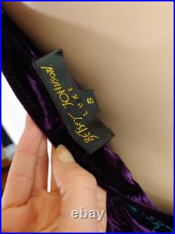 Vtg 90s Betsey Johnson Luxe Purple Crushed Velvet Midi Dress S Rosette Low Back