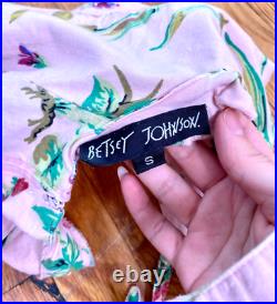 Vtg 90s Betsey Johnson Pink Floral Fit & Flare Tie Back Mini Slip Sundress S
