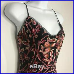 Vtg 90s Betsey Johnson Velvet Burnout Slip Dress 8 Black Pink Floral Grunge