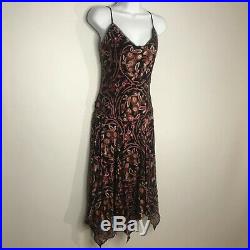 Vtg 90s Betsey Johnson Velvet Burnout Slip Dress 8 Black Pink Floral Grunge