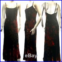 Vtg 90s Betsey Johnson-like floral rose velvet slip maxi long dress Sm
