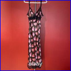 Vtg 90s Betsey Johnson new york grunge silk floral print dress with lace details