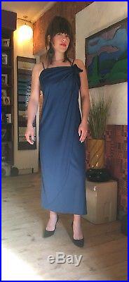 Vtg 90s Boutique Bespoke Teal Blue Slip Wrap Spaghetti Strap Maxi Dress Gown