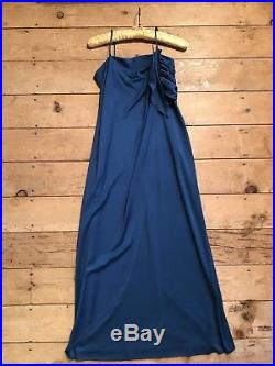 Vtg 90s Boutique Bespoke Teal Blue Slip Wrap Spaghetti Strap Maxi Dress Gown