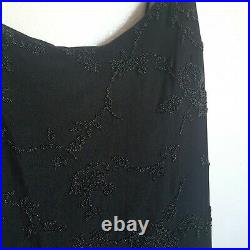 Vtg 90s Faviana Black Sequin Beaded Dress Formal Sz 10 12 Slip Dark Witchy