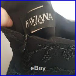 Vtg 90s Faviana Black Sequin Beaded Evening Dress Formal Prom Sz 10 12 Slip