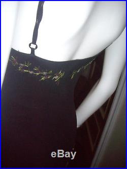 Vtg Betsey Johnson 90s Black Slip Dress Floral gored ruffles fitted size 4
