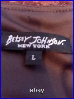 Vtg Betsey Johnson Black Label Brown Silk Mesh Slip Dress Ribbons Women L Large