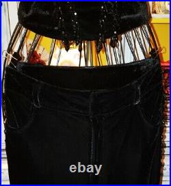 Vtg Betsey Johnson Evening 90s Black Velvet Beaded Fringe Top Pants Set Sz Small