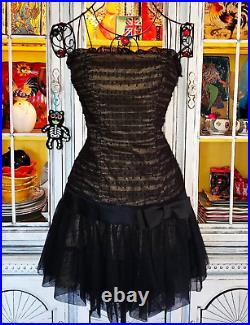 Vtg Betsey Johnson Evening Dress 90s Dot Mesh Lace Layered Skirt Slip Sz Small 4
