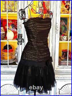 Vtg Betsey Johnson Evening Dress 90s Dot Mesh Lace Layered Skirt Slip Sz Small 4