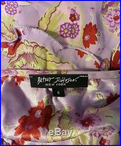 Vtg Betsey Johnson NY Purple Floral Bouquets Print Grunge Slip Rayon Dress S