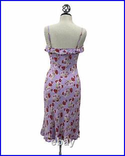 Vtg Betsey Johnson NY Purple Floral Print Y2K 90s Grunge Slip Rayon Dress Sz Med