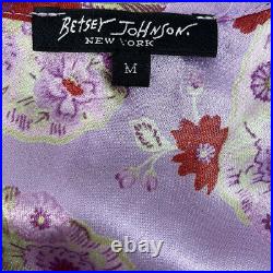 Vtg Betsey Johnson NY Purple Floral Print Y2K 90s Grunge Slip Rayon Dress Sz Med