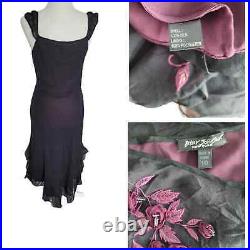 Vtg. Betsey Johnson New York 90's 100% Silk Black Rose Floral Dress Med. 8-10