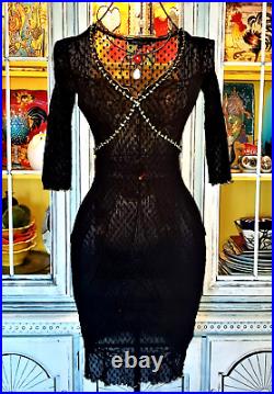 Vtg Betsey Johnson New York Dress 90s Polka Dot Mesh Sheer Lace Slip Size Small