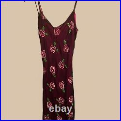 Vtg Betsey Johnson? Pink Floral Rose Embroidered Slip Dress Small 90s Y2K