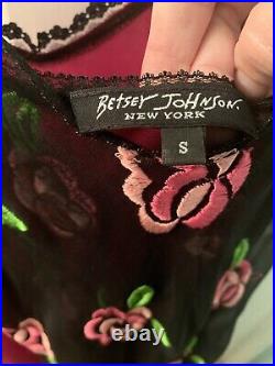 Vtg Betsey Johnson? Pink Floral Rose Embroidered Slip Dress Small 90s Y2K