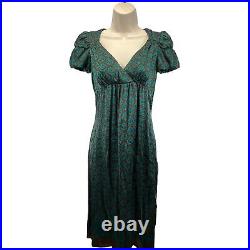 Vtg Betsey Johnson Silk Slip Dress Sz 2 Brown Turquoise A Line Cap Sleeve V Neck