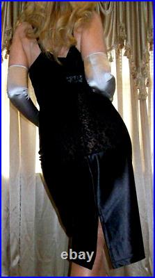 Vtg Black Lace Satin Dress Full Slip Shaper Girdle 46 Bust D