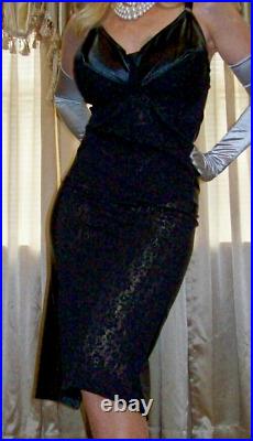 Vtg Black Lace Satin Dress Full Slip Shaper Girdle 46 Bust D