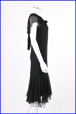 Vtg COUTURE c. 1920-1930's Black Silk Chiffon Velvet Cocktail Dress + Silk Slip