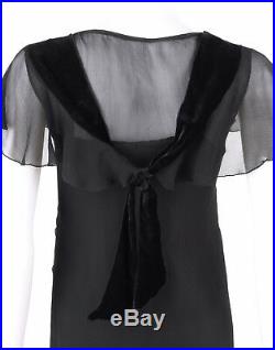 Vtg COUTURE c. 1920-1930's Black Silk Chiffon Velvet Cocktail Dress + Silk Slip