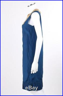 Vtg COUTURE c. 1920's Blue Silk & Beige Floral Lace Sleeveless Slip Shift Dress