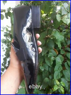 Vtg CROCKETT & JONES Patent Leather Grosgrain Strap Slip On Size US 8.5 UK 7.5 D
