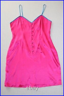 Vtg Delicates 100% Silk SATIN Slip Mini Dress Lingerie Chemise Sz M in Hot Pink