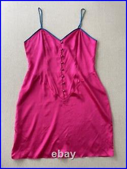 Vtg Delicates 100% Silk SATIN Slip Mini Dress Lingerie Chemise Sz M in Hot Pink