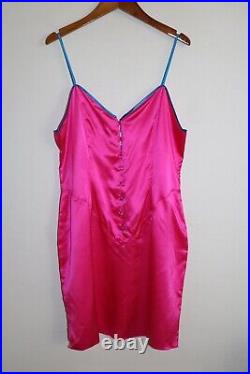 Vtg Delicates 100% Silk SATIN Slip Mini Dress Lingerie Chemise Sz M in Hot Pink