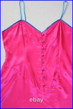 Vtg Delicates 100% Silk SATIN Slip Mini Dress Lingerie Chemise Sz M in Hot Pink