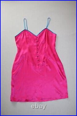 Vtg Delicates 100% Silk SATIN Slip Mini Dress Lingerie Chemise Sz M in Hot Pink