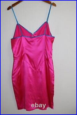 Vtg Delicates 100% Silk SATIN Slip Mini Dress Lingerie Chemise Sz M in Hot Pink