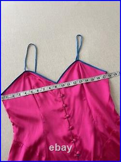 Vtg Delicates 100% Silk SATIN Slip Mini Dress Lingerie Chemise Sz M in Hot Pink