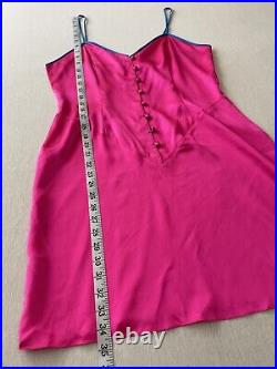 Vtg Delicates 100% Silk SATIN Slip Mini Dress Lingerie Chemise Sz M in Hot Pink