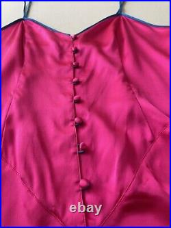 Vtg Delicates 100% Silk SATIN Slip Mini Dress Lingerie Chemise Sz M in Hot Pink