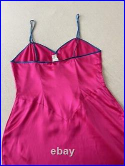 Vtg Delicates 100% Silk SATIN Slip Mini Dress Lingerie Chemise Sz M in Hot Pink