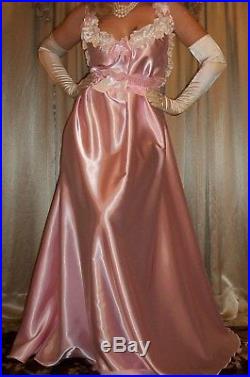 Vtg Fair Pink Long Full Sweep Satin Slip Nightgown Babydoll Negligee Dress 3X 4X